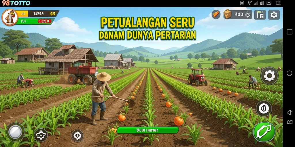 Screenshot gameplay 98TOTO yang menarik dengan aktivitas pertanian.