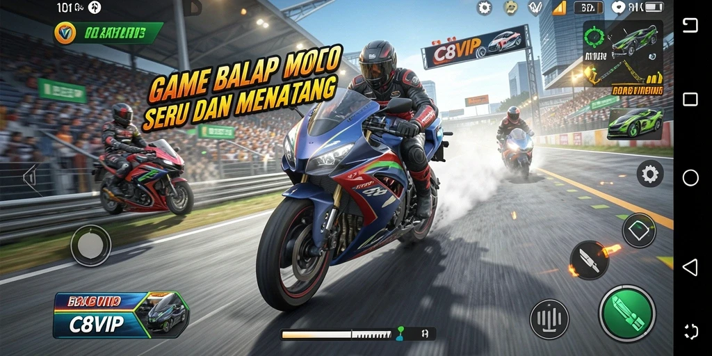 Tampilan mendebarkan dari balapan motor C8VIP yang seru.