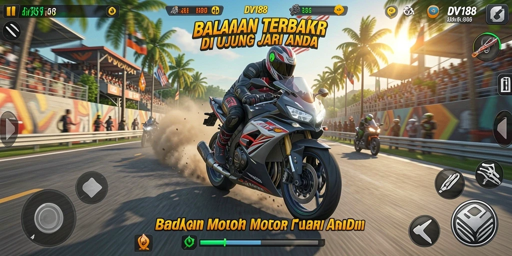 Screenshot gameplay <strong>DV188</strong> menunjukkan aksi balap motor yang intens.