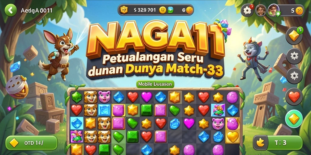 Screenshot NAGA11 menampilkan aksi seru permainan Match-3 yang menantang.