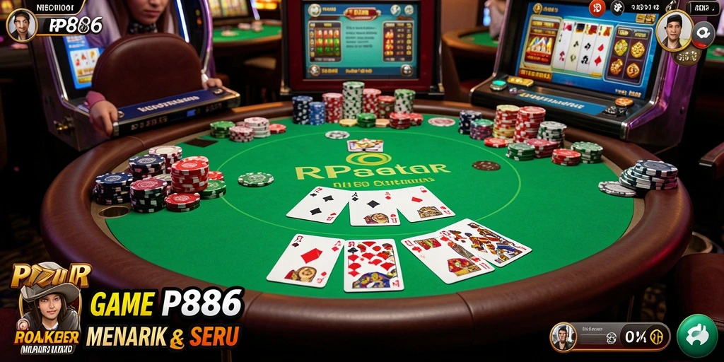 Tampilan gameplay menarik dari RP886 dengan suasana Poker yang menegangkan.